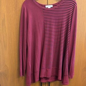 Coldwater Creek Women's Burgundy and Black Striped Long Sleeve Top